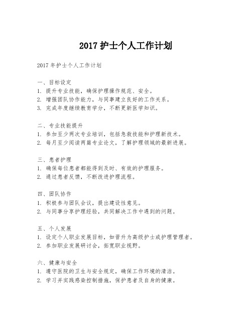 2017护士个人工作计划