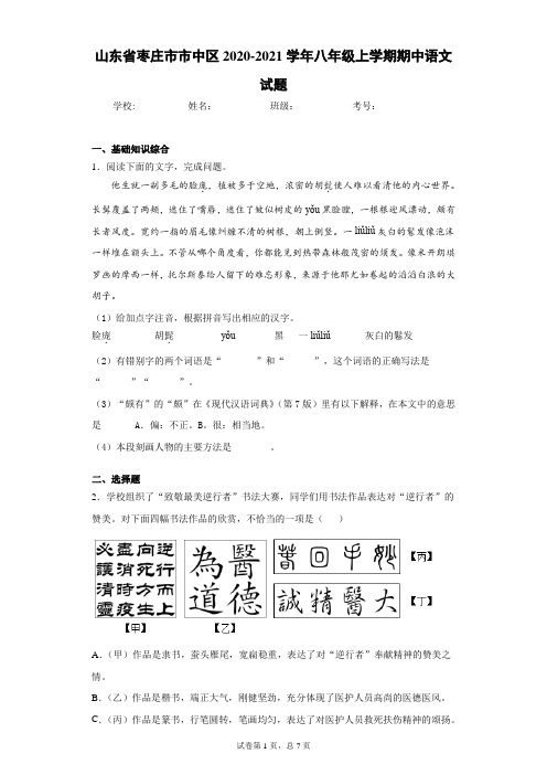 山东省枣庄市市中区2020-2021学年八年级上学期期中语文试题