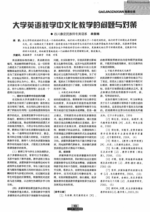 大学英语教学中文化教学的问题与对策