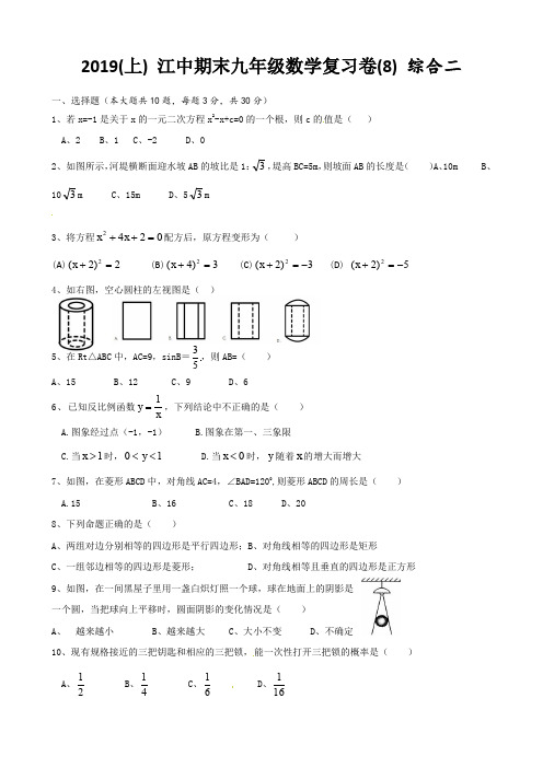 广东省佛山市顺德区江义初级中学2019届九年级数学上册北师大版期末复习【8】综合二