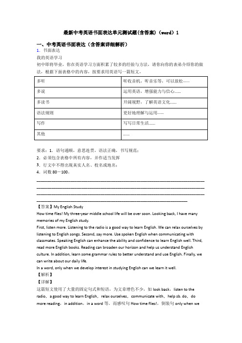 最新中考英语书面表达单元测试题(含答案)(word)1