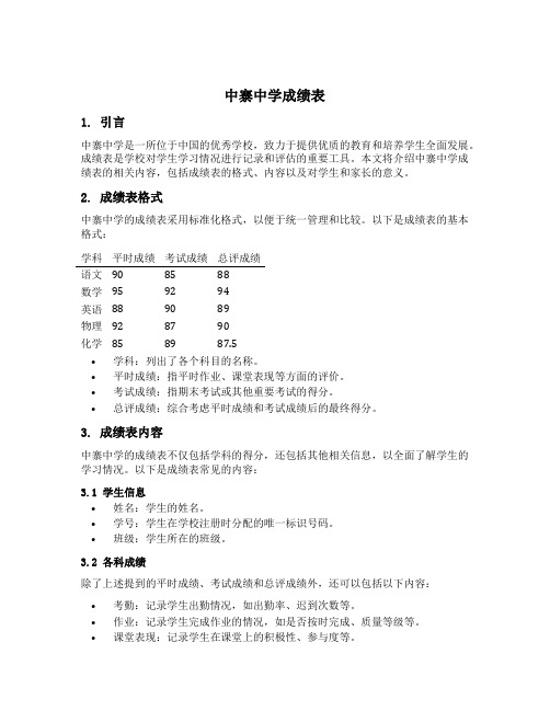 中寨中学成绩表