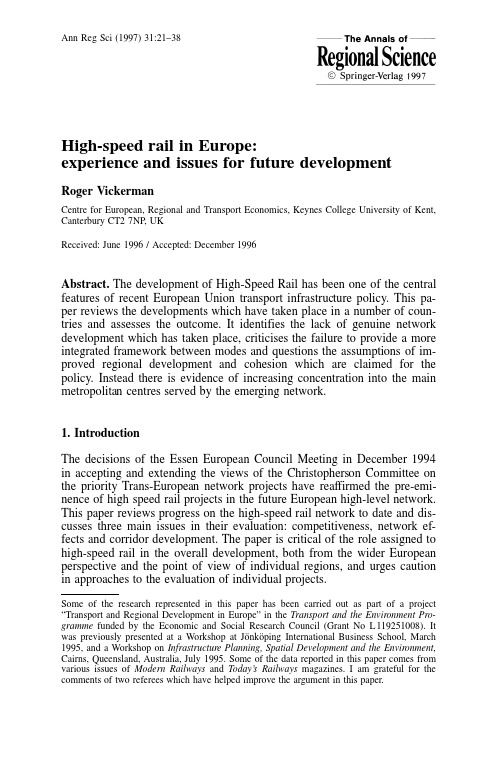 High-speed rail in Europe experience and issues for future development