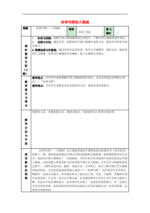 八年级美术上册 第三单元 情与意的交融 第6课《传神写照的人物画》教案1 岭南版