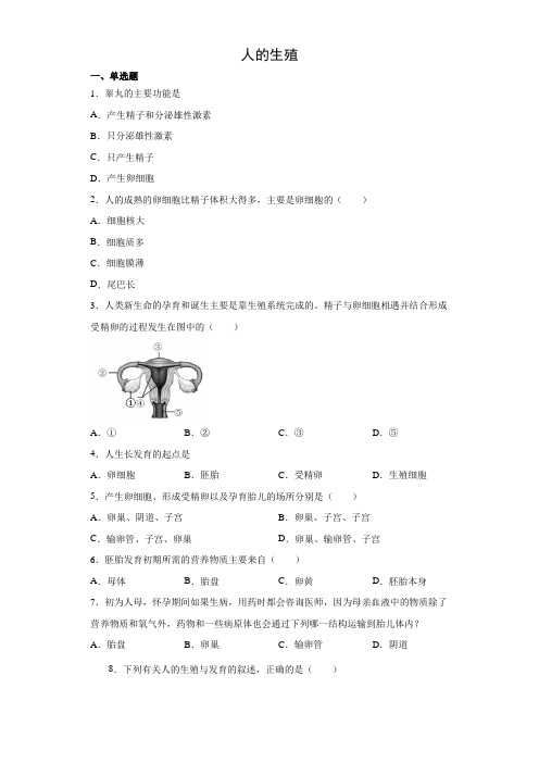 4.1.2 人的生殖(练习)(原卷版)