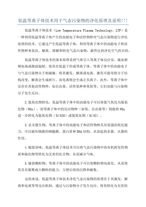 低温等离子体技术用于气态污染物的净化原理及说明!!!