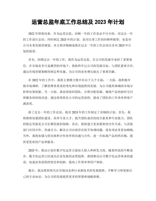 运营总监年底工作总结及2023年计划