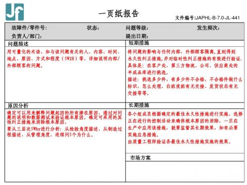 杰锋一页纸整改报告模板