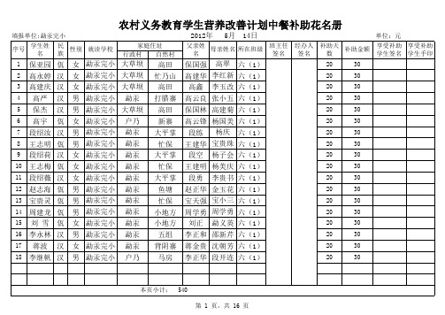 2012营养改善计划中餐补助名册