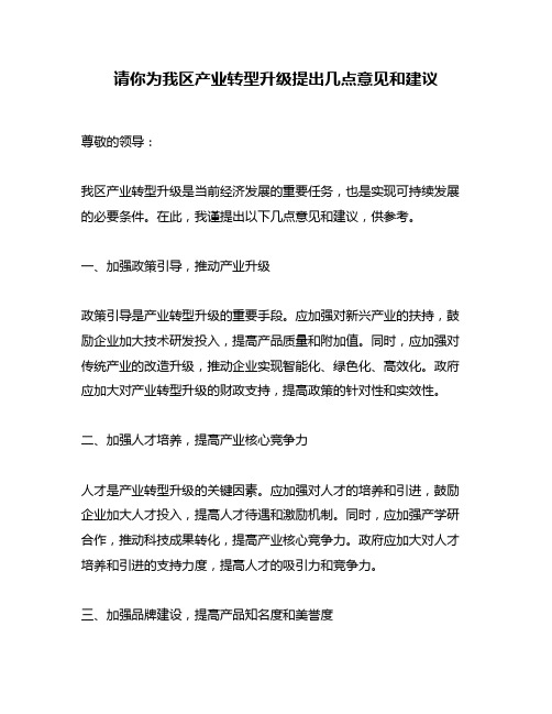 请你为我区产业转型升级提出几点意见和建议