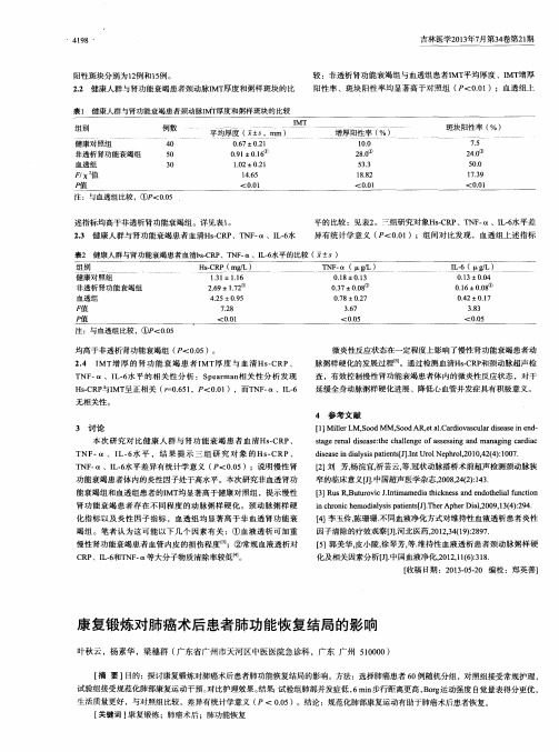 康复锻炼对肺癌术后患者肺功能恢复结局的影响