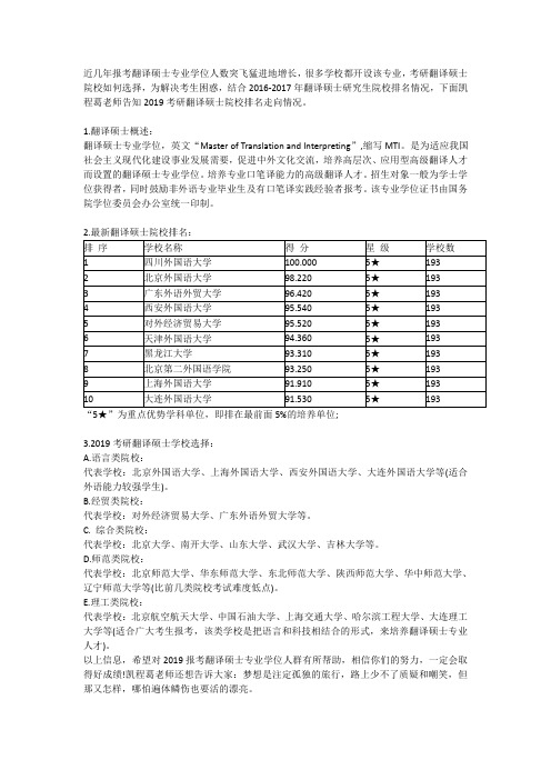 2018翻译硕士(MTI)考研学校排名