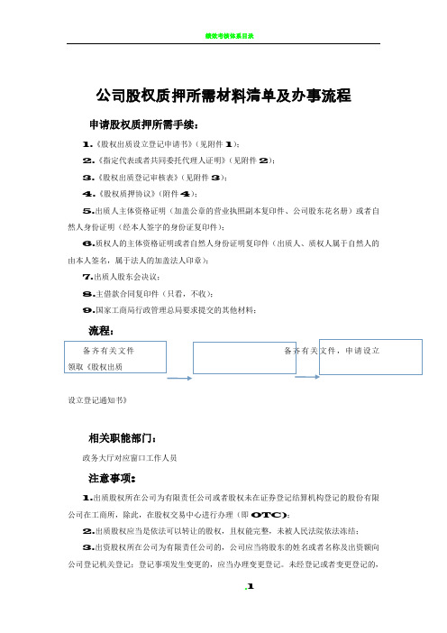 公司股权质押所需材料表格清单及办事流程(完整版)