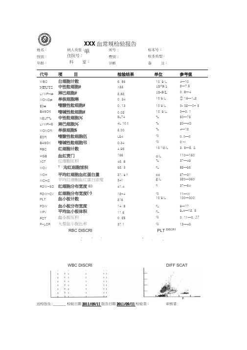 五分类血常规化验单word精品