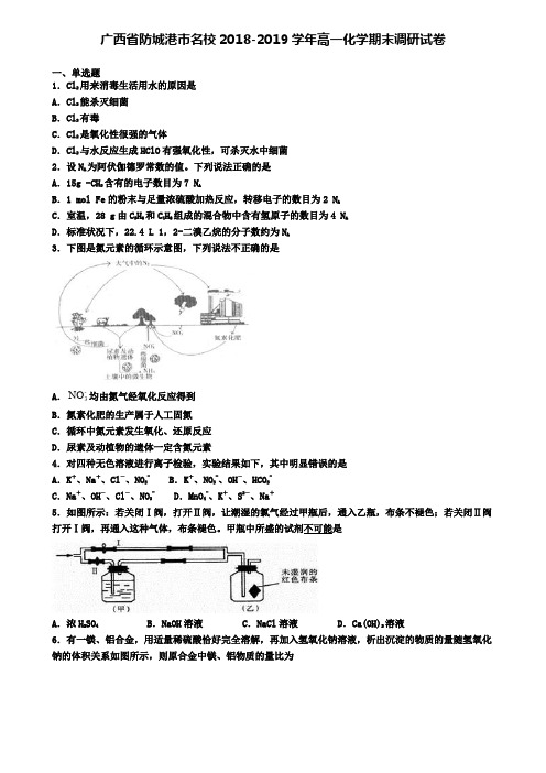 广西省防城港市名校2018-2019学年高一化学期末调研试卷