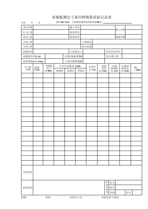 承载板测定土基回弹模量试验记录表