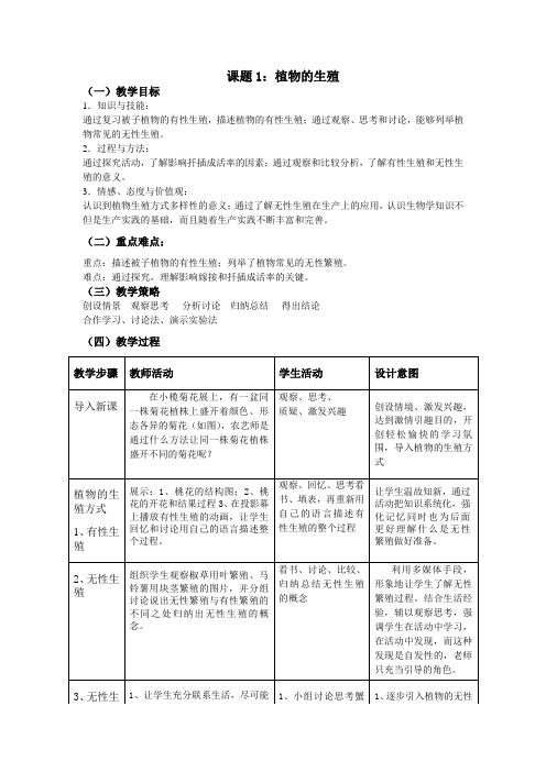 人教版八年级下册第一章第一节植物的生殖教学设计