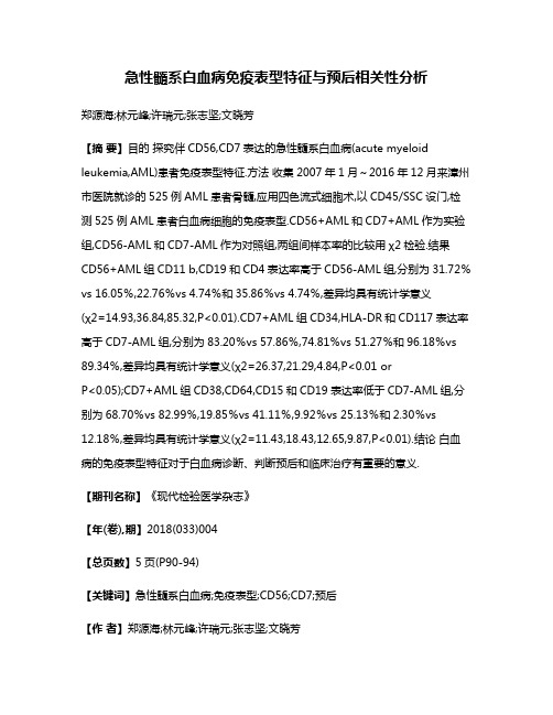 急性髓系白血病免疫表型特征与预后相关性分析