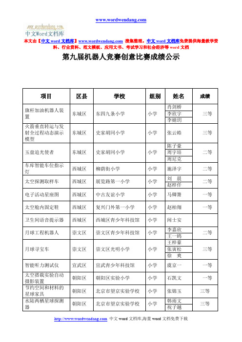 第九届机器人竞赛工程设计记分表概要