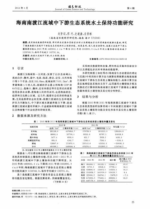 海南南渡江流域中下游生态系统水土保持功能研究