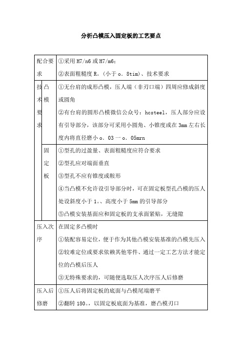 分析凸模压入固定板的工艺要点