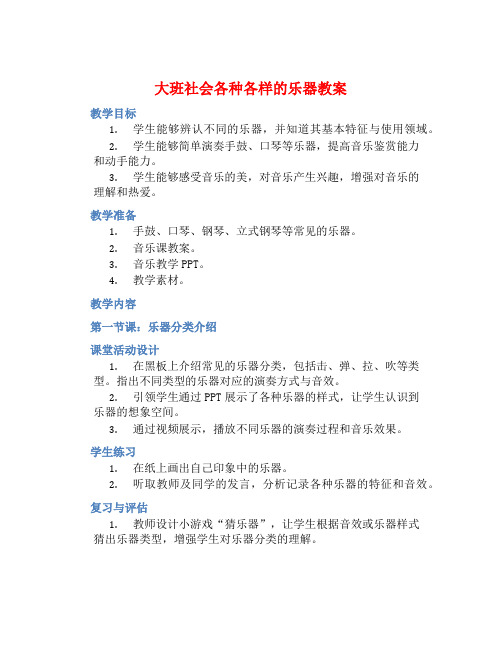 大班社会各种各样的乐器教案【含教学反思】