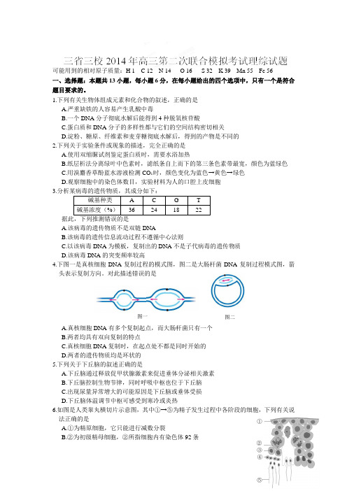 2014年东三省三校高三二模理综试题及答案