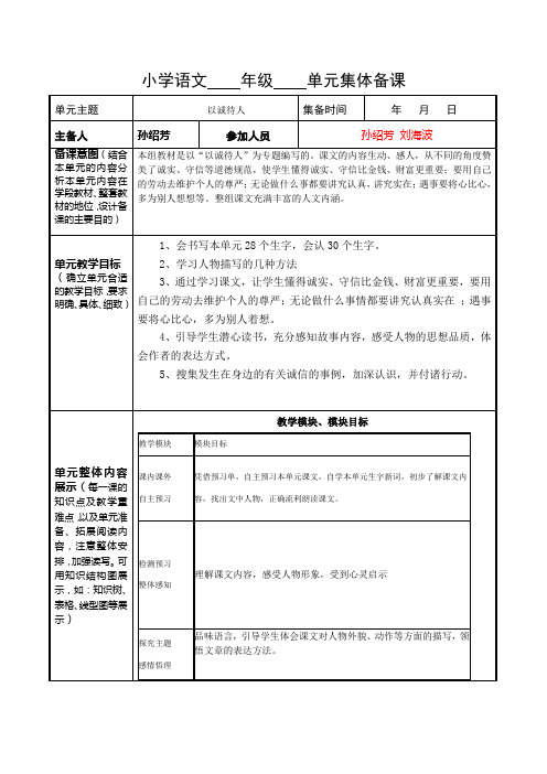 (精心整理)小学语文单元集体备课模板