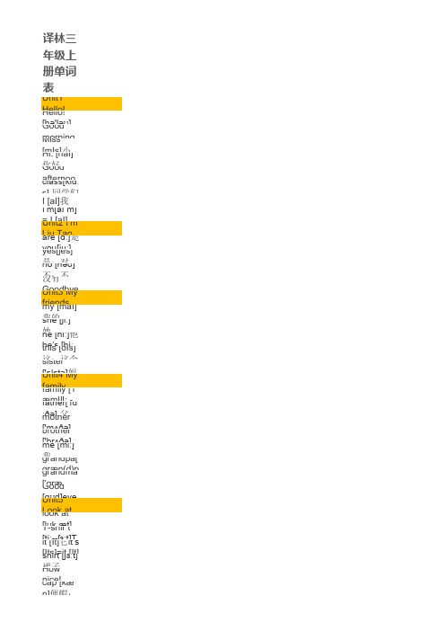 译林版三年级小学英语上册单词表(带音标可打印)