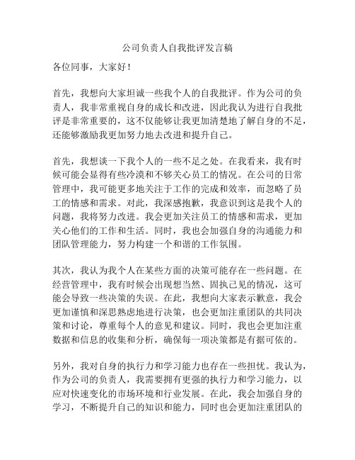 公司负责人自我批评发言稿