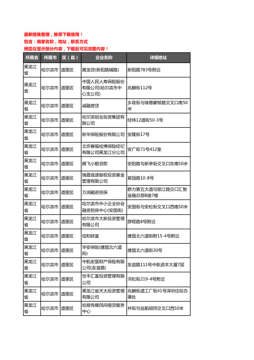 新版黑龙江省哈尔滨市道里区保险企业公司商家户名录单联系方式地址大全302家