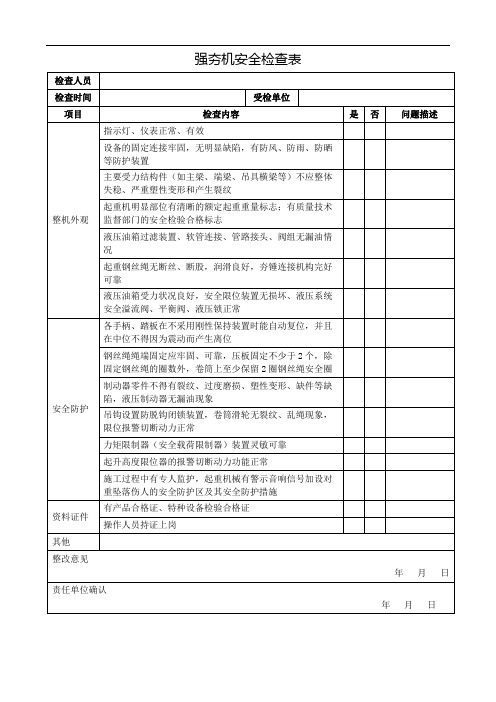 强夯机安全检查表