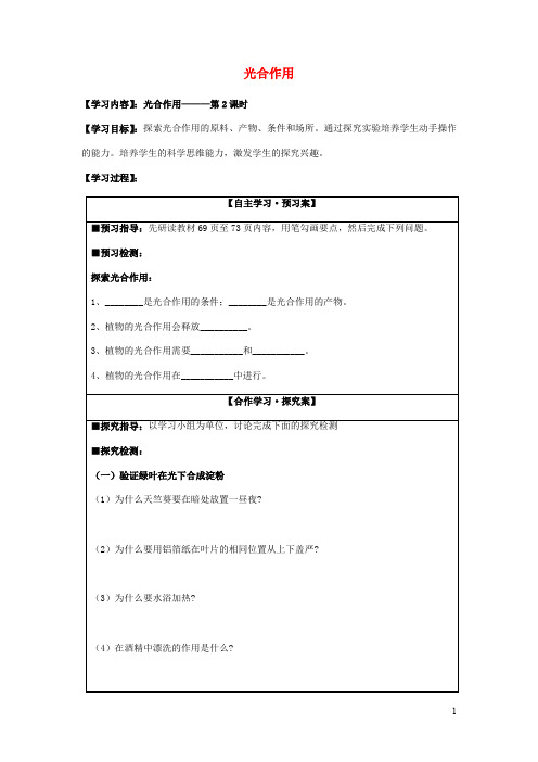 七年级生物上册  绿色开花植物的生活方式 光合作用导学案 新版北师大版