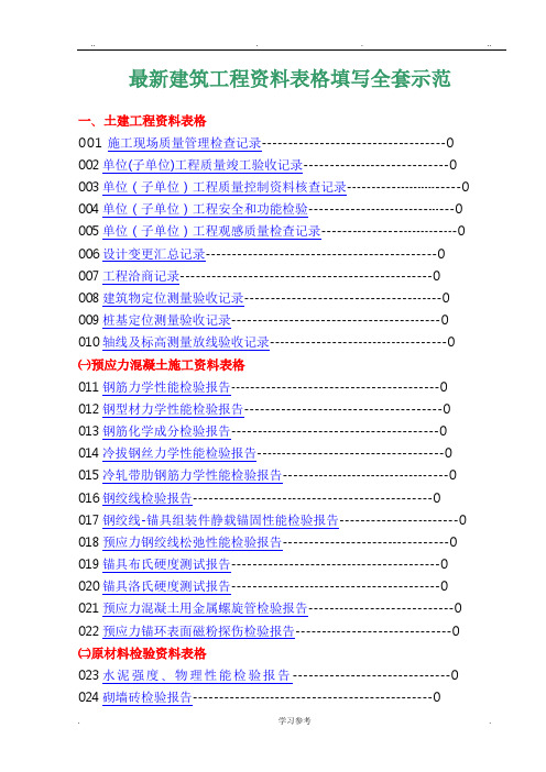 建筑工程资料表格填写全套示范