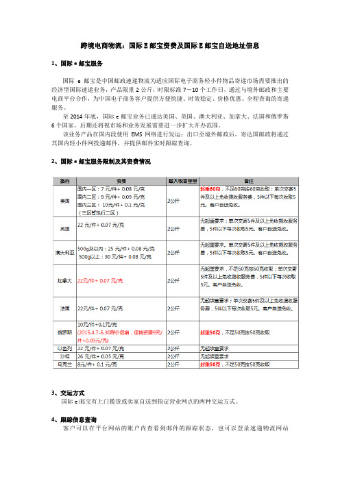 国际E邮宝资费及国际e邮宝自送地址细信息