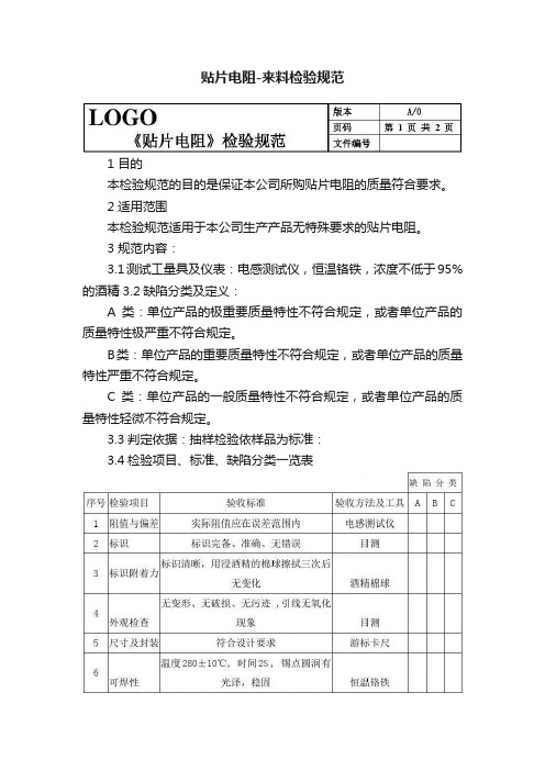 贴片电阻-来料检验规范