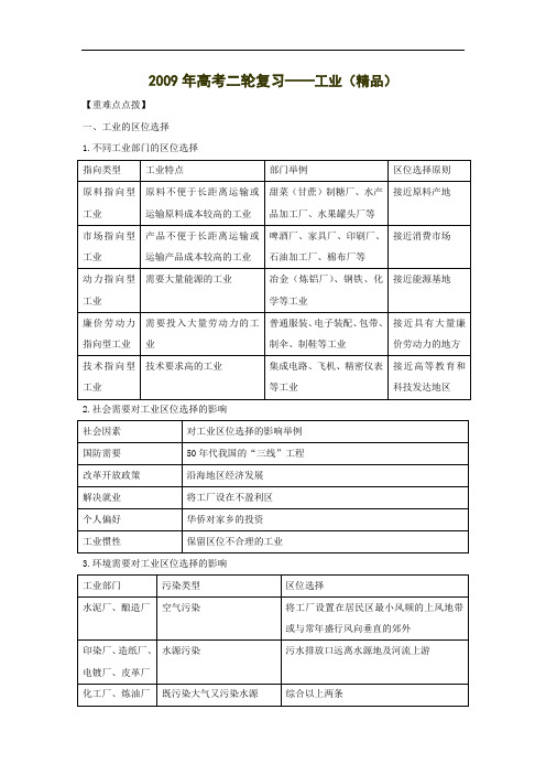 高中地理高三教案学案2009高考二轮专题复习工业.doc