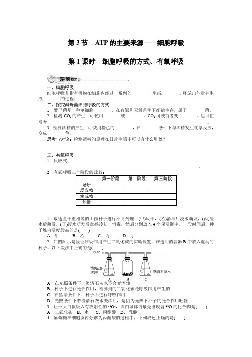 人教课标生物必修1《ATP的主要来源——细胞呼吸》同步训练(附答案)(第1课时)