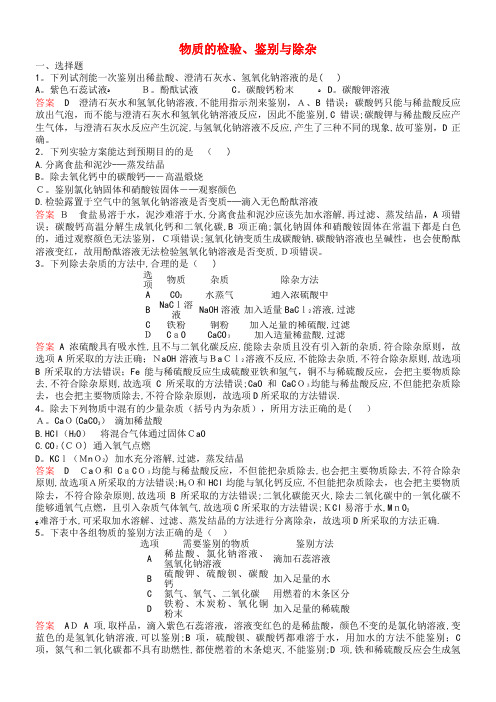 九年级化学下册专项综合全练物质的检验、鉴别与除杂试题新人教版(2021-2022学年)