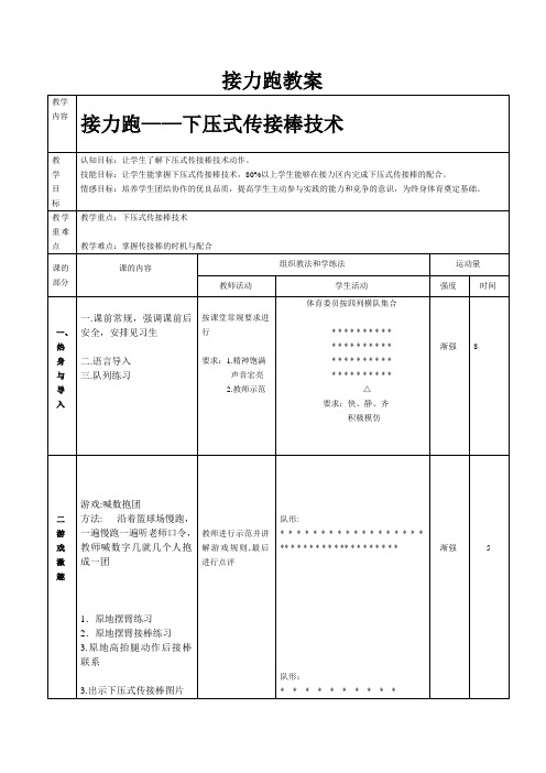 人教版体育学科水平三田径内容接力跑——下压式传接棒技术+教案