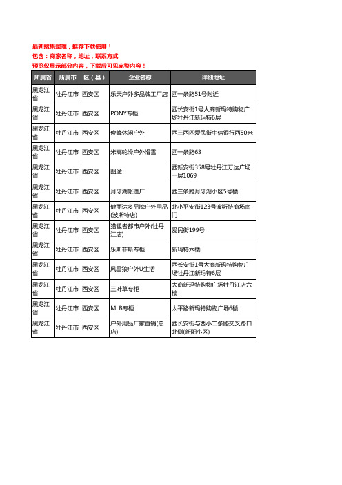 新版黑龙江省牡丹江市西安区户外用品企业公司商家户名录单联系方式地址大全13家