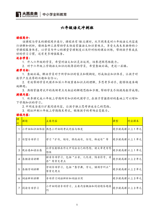 六年级语文同步提高班课程介绍