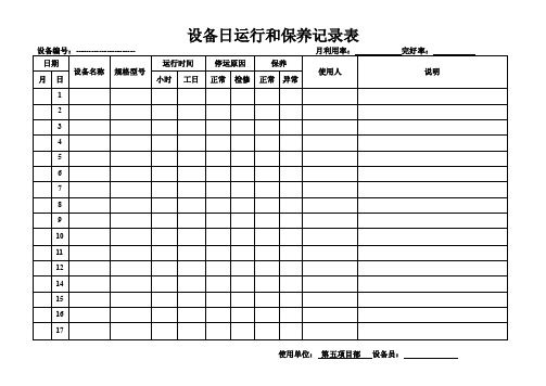 机械设备日检卡和运转记录卡