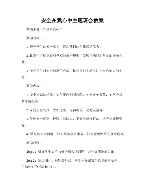 安全在我心中主题班会教案