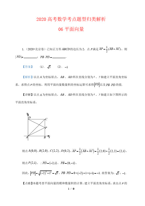 2020高考数学考点题型归类解析---6平面向量