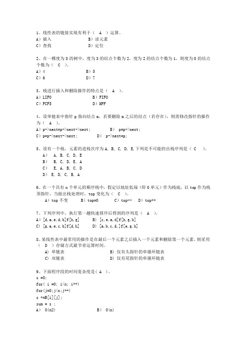 2012山东省数据结构基础考试题库