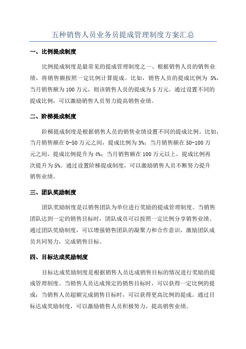 五种销售人员业务员提成管理制度方案汇总