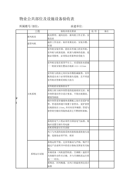 物业公共部位及设施设备验收表格(2023版)