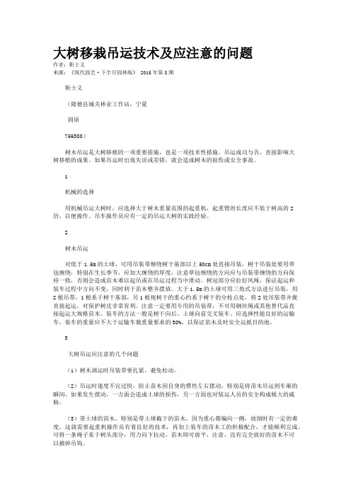 大树移栽吊运技术及应注意的问题