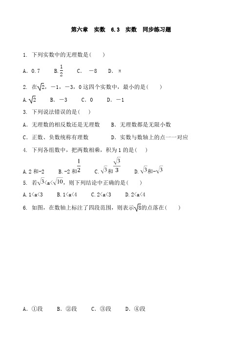 人教版数学七年级下册 第六章  实数   6.3  实数  同步练习题 含答案